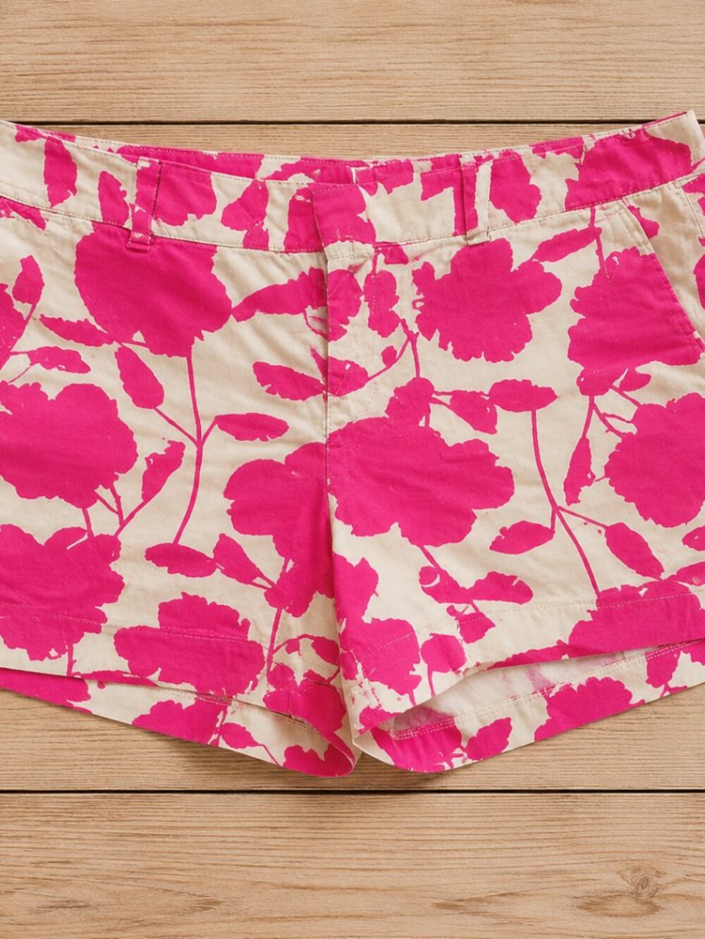 LOFT Womens Size 4 Shorts Pink Floral Print Chino Cotton Blend Summer Casual